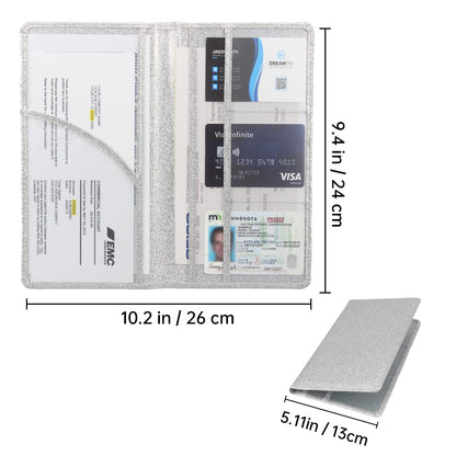 Miunice Car Registration and Insurance Holder, Bling Premium Pu Leather Vehicle Glove Box Organizer, Prefect Leather License Registration Holder for Driver License,Cards & Essential Documents (Silver)