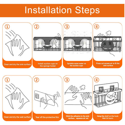 MURLONG Sponge Holder Smiley Face,Sink Caddy,Sink Organizer with 2 Suction Cups/1 Adhesive Strips,Designed for Sponge,Soap,Dish Brush,Scrubber - Black