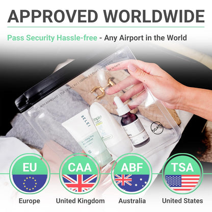 Ogato 3pcs - Clear TSA Approved Toiletry Bag - Our Quart Size Clear Toiletry Bags are Security Approved Worldwide for Liquids & Cosmetics - 100% 3-1-1 Compliant Travel Bags for Toiletries