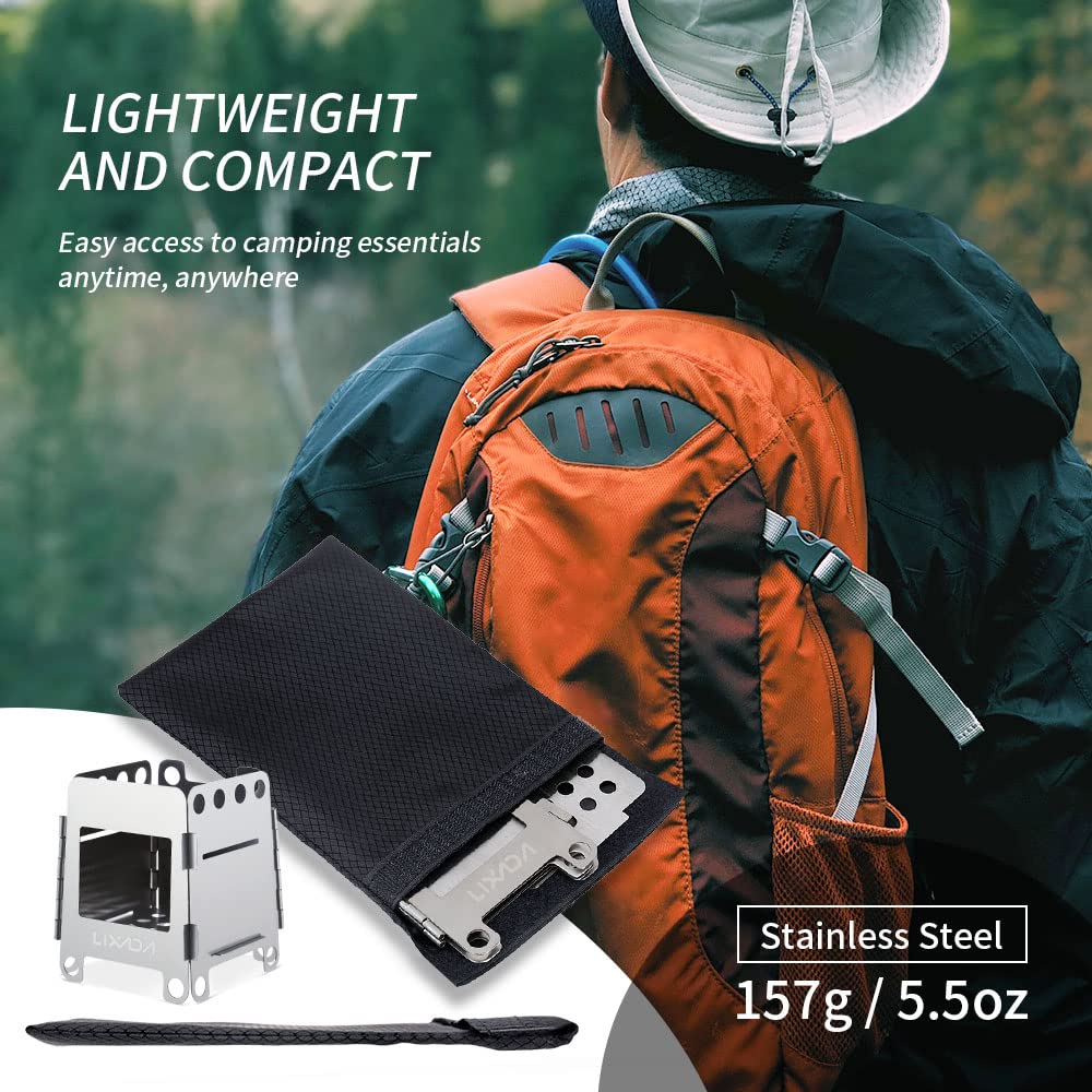 Lixada Camping Wood Stove Folding Lightweight Stainless Steel Wood Burning Stove Portable Backpacking Alcohol Stove for Outdoor Camping Hiking Picnic BBQ Picnic Hunting