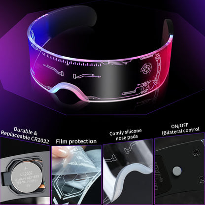 Led Visor Glasses Light Up 7 Colors and 4 Modes, Cyberpunk Glasses for Halloween Cosplay Party Bar Adults