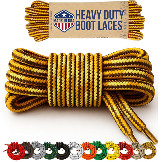 Mercury + Maia Honey Badger Boot Laces, USA Made Indestructible Shoelaces, Round Heavy Duty Bootlaces for Work & Hiking, Gold, 54 in (1p)