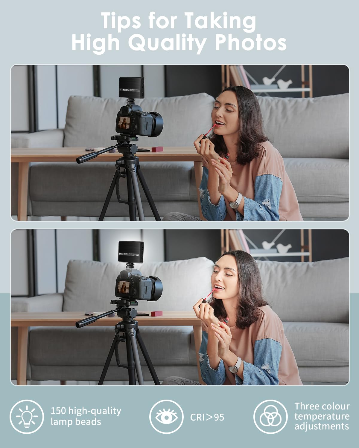 150 LED Phone Light, Selfie Light for iPhone/Phone/iPad/Camera, 5500Mah Rechargeable Portable Lights, 3 Lighting Adjustment Modes, Selfie Lights for Photography/TikTok/Vlog/Video