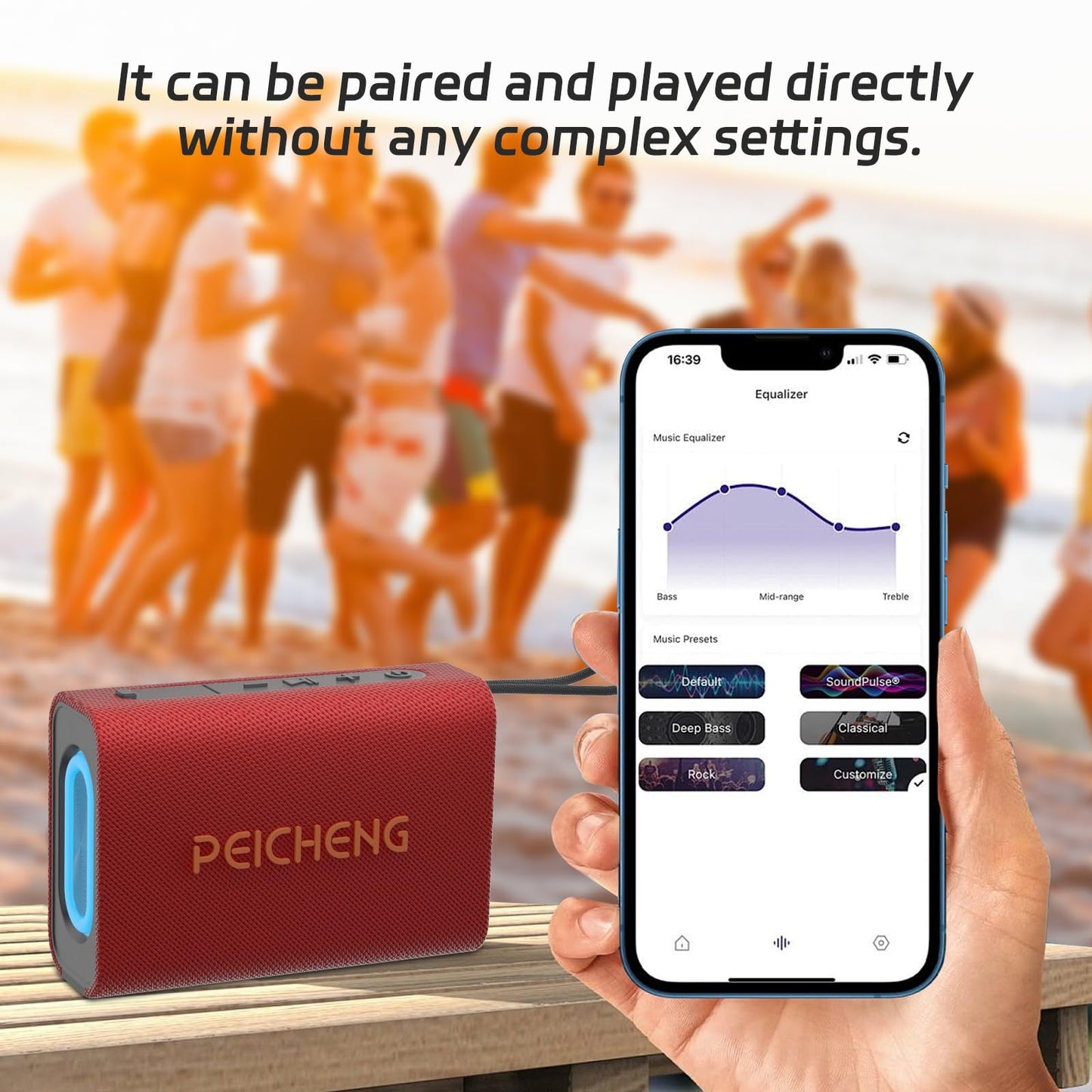 PEICHENG Speaker, Portable Wireless Bluetooth Speakers, Waterproof Loud Stereo Sound with RGB Lights TWS Long Playtime for Home/Party/Outdoor, Electronic Gadgets(1PCS, Red)