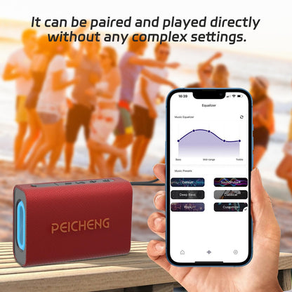 PEICHENG Speaker, Portable Wireless Bluetooth Speakers, Waterproof Loud Stereo Sound with RGB Lights TWS Long Playtime for Home/Party/Outdoor, Electronic Gadgets(1PCS, Red)