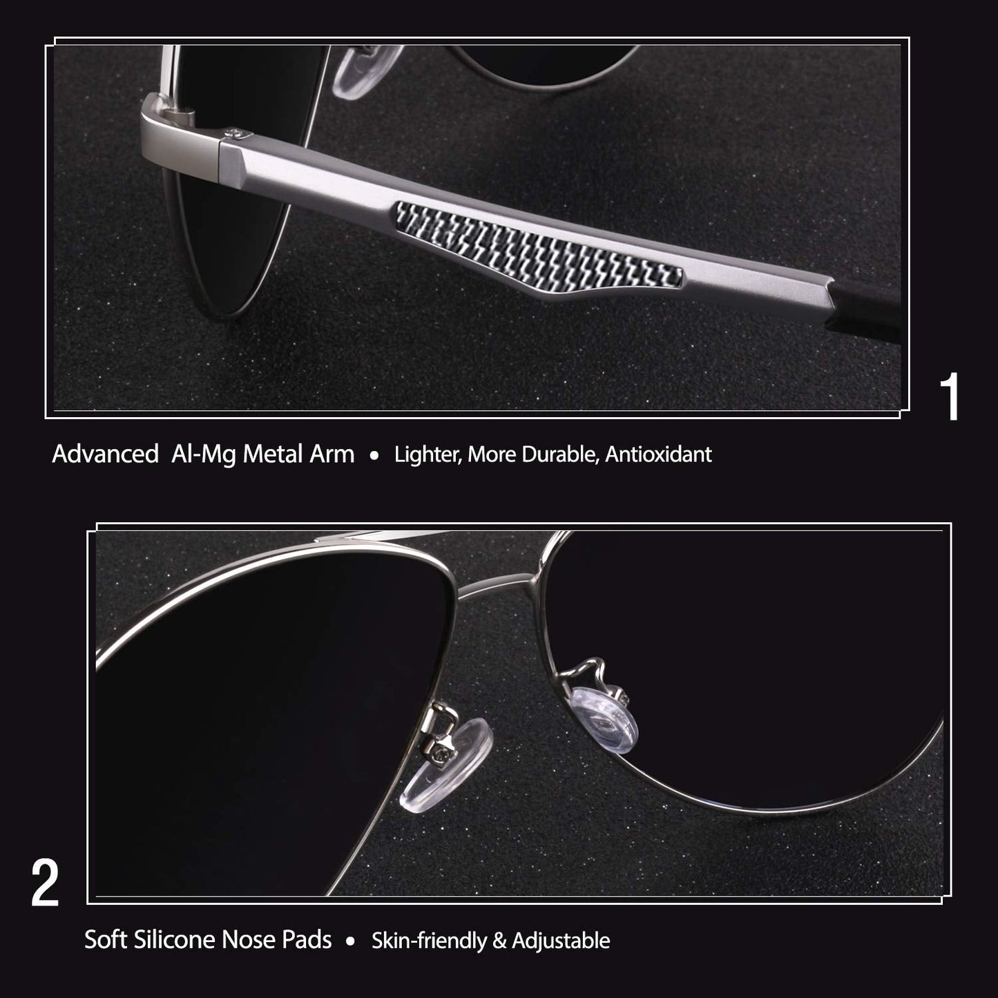 GQUEEN Classic Military Style Pilot Polarized Sunglasses Spring Hinges Al-Mg for Mens Womens MOS1