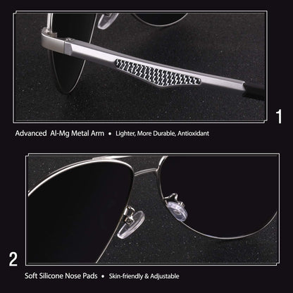 GQUEEN Classic Military Style Pilot Polarized Sunglasses Spring Hinges Al-Mg for Mens Womens MOS1