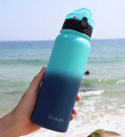 Oldley Insulated Water Bottle 20oz for Adults Kids Stainless Steel Water Bottles with Straw/Chug/Carabiner 3 Lids Fruit Strainer Double Wall Vacuum Wide Mouth BPA Free Leak-Proof for School Travel