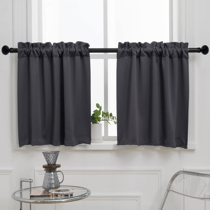 Pickluc Dark Grey Cafe Curtain - Half Window, 30 Inches Length, Rod Pocket, Small Kitchen Curtain, Blackout for Small Windows - 30" Wide x 30" Long, 2 Panels Set