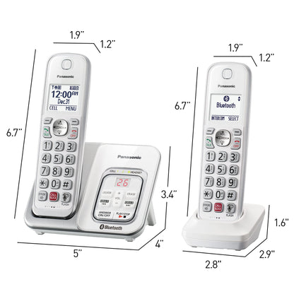 Panasonic Cordless Phone with Answering Machine, Link2Cell Bluetooth, Voice Assistant and Advanced Call Blocking, Expandable System with 4 Handsets - KX-TGD864W (White)
