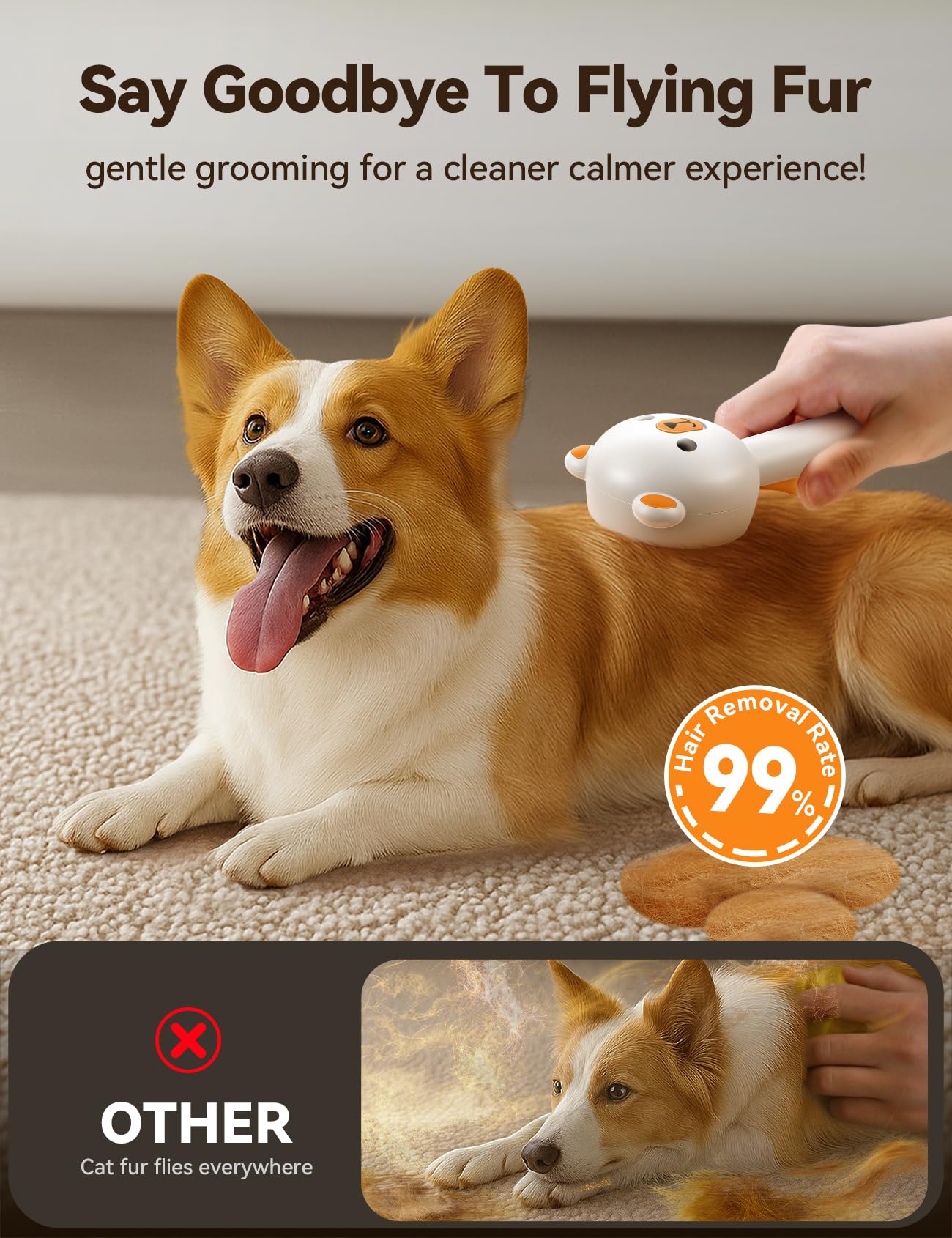 Pet Steam Brush for Dogs & Cats, Brushes for Indoor Cats with Release Button, Dual Speed Spray USB Rechargeable Grooming Supplies, Dog Brush for Shedding Suitable for All Long- and Short-haired Pets