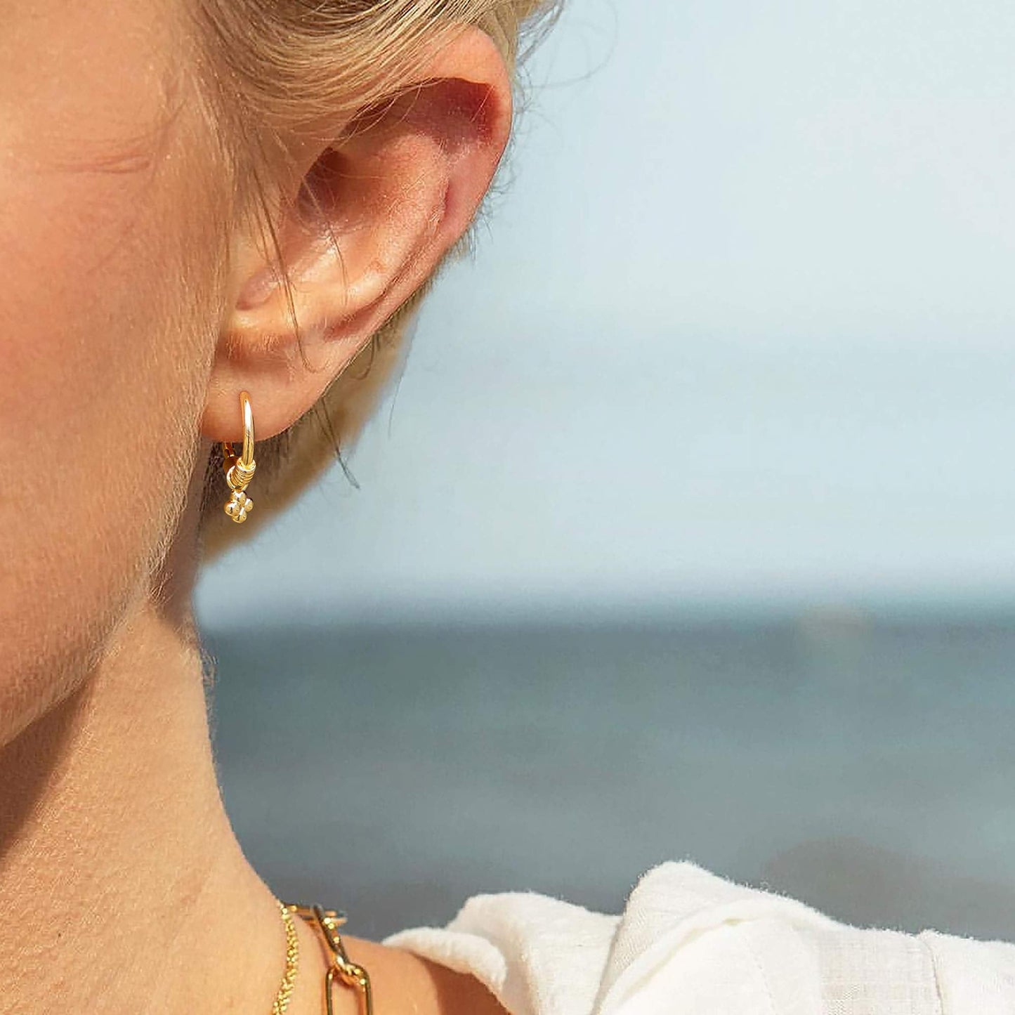 Mevecco Gold Hoop Earrings 14K Gold Plated Delicate Dangle Beads CZ Earrings for Women Jewelry Gift (dangle beads)