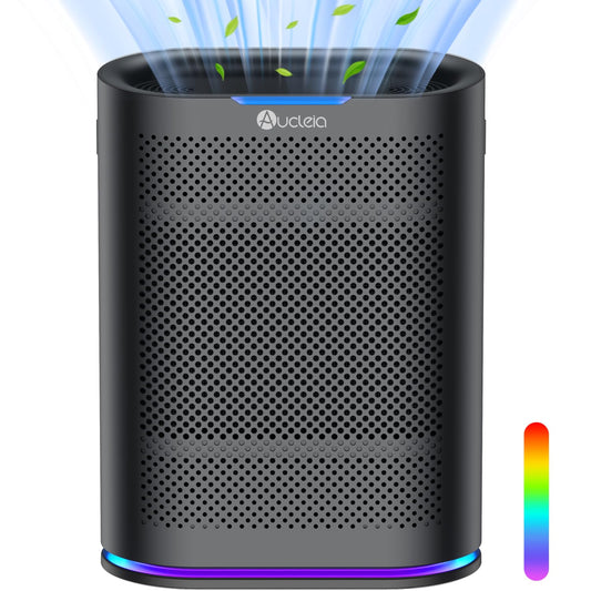 Air Purifiers for Home Large Room Cover 2,100 Ft²,Home Air Purifier with Air Quality Monitor & Aromatherapy,Auto H13 Air Purifier Removes Pets Hair Dust Smoke Odor,with 7 Colors Light(Black)