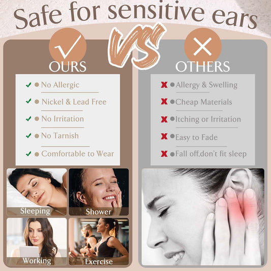 Jstyle Hypoallergenic Surgical Steel Earrings for Sensitive Ears 14K Gold Flat Back Earrings for Women Men Small Stainless Steel Earrings Flatback Stud Hoop Cartilage Earring Set for Multiple A