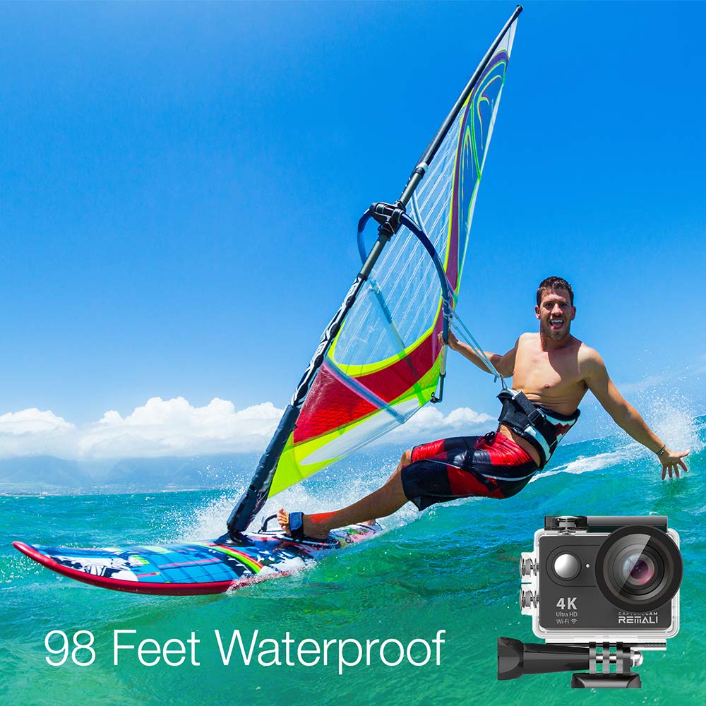 REMALI CaptureCam 4K60FPS Waterproof Action Camera 21-Piece Complete Kit and 3 Batteries — Amazing Family Sports Camera That Captures Best Moments — Great for Baseball, Fishing & Travel Adventures