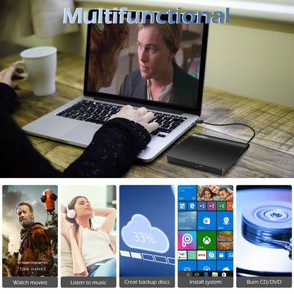 Rioddas External CD/DVD Drive for Laptop, USB 3.0 CD DVD Player Portable +/-RW Burner CD ROM Reader Writer Disk Duplicator Compatible with Laptop Desktop PC Windows Apple Mac Pro MacBook Linux