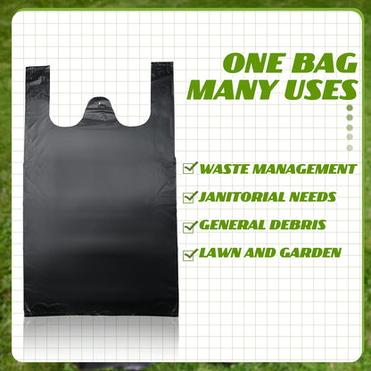 Kisston 400 Count Jumbo Size Plastic T Shirt Bags with Handles, 35 Mic, XX Large Plain Plastic T Shirt Grocery Bags, Thick and Heavy Duty (Black,25" x 15")