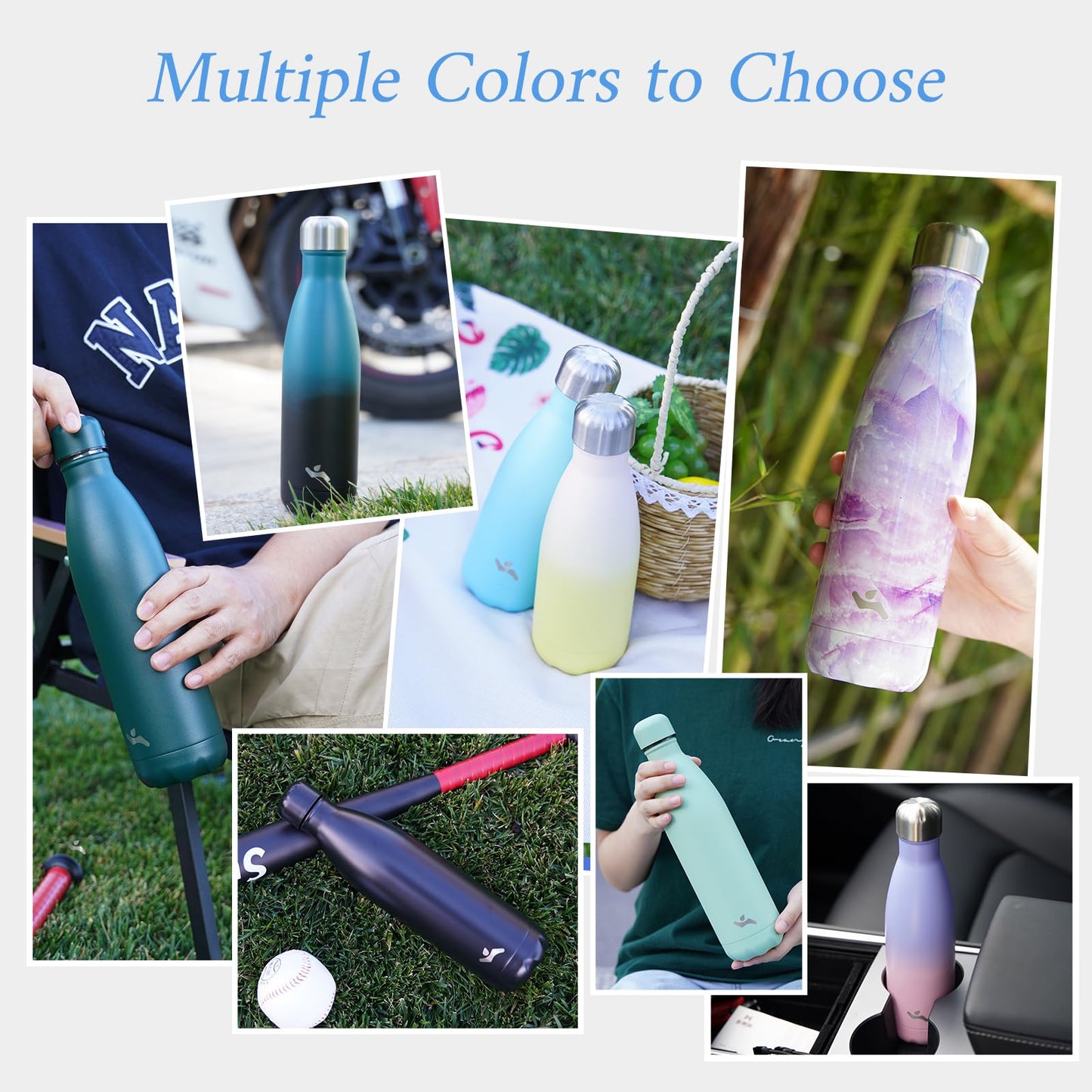 Konokyo Insulated Water Bottles,17 oz Double Wall Stainless Steel Vacumm Metal Flask for Sports Travel,Midnight Black