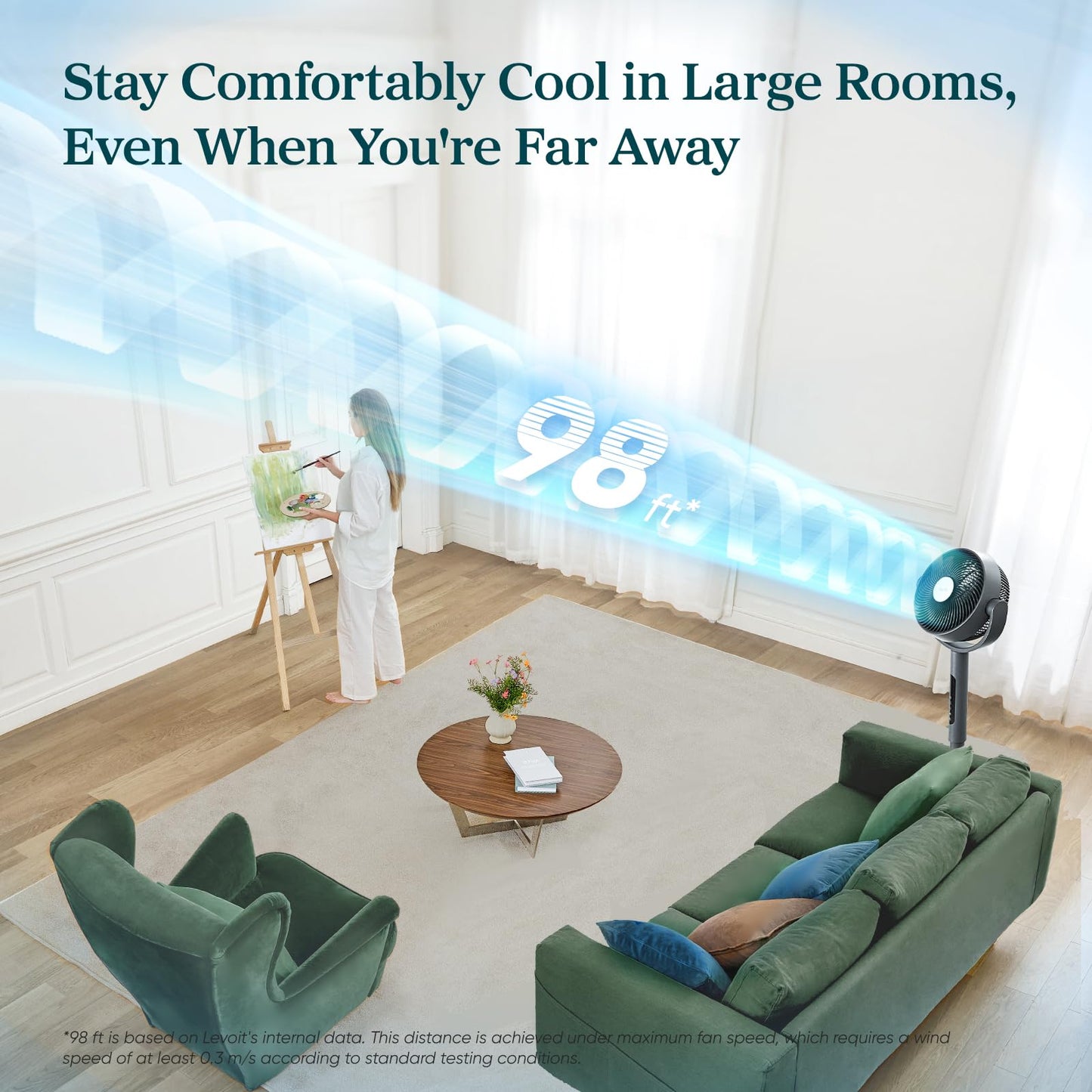 Levoit Standing Smart Fan for Bedroom, 1451CFM Ultra-High Airflow, 12H Timer with WiFi/Voice/Remoter, Auto 120°+90° Oscillating, Quite 20dB, 12 Speeds, 4 Modes, DC Motor, 2 in 1 Pedestal & Tabletop