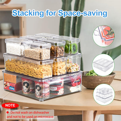 Pure Future 10-Pack Fridge Organizer – Stackable Refrigerator Storage Bins with Lids – BPA-Free Clear Fruit Storage Containers for Vegetables, Food & Drinks