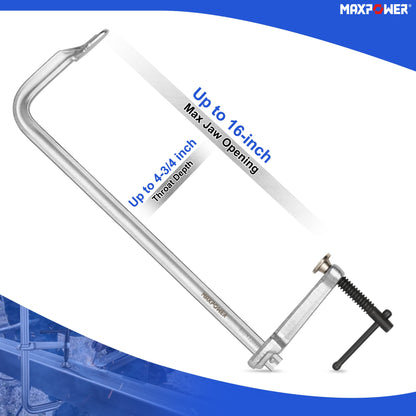 MAXPOWER F Clamp 16 inch, Heavy Duty Welding Clamps Set, Max Open 16-inch, Throat depth 4-3/4 inch, Pack of 2