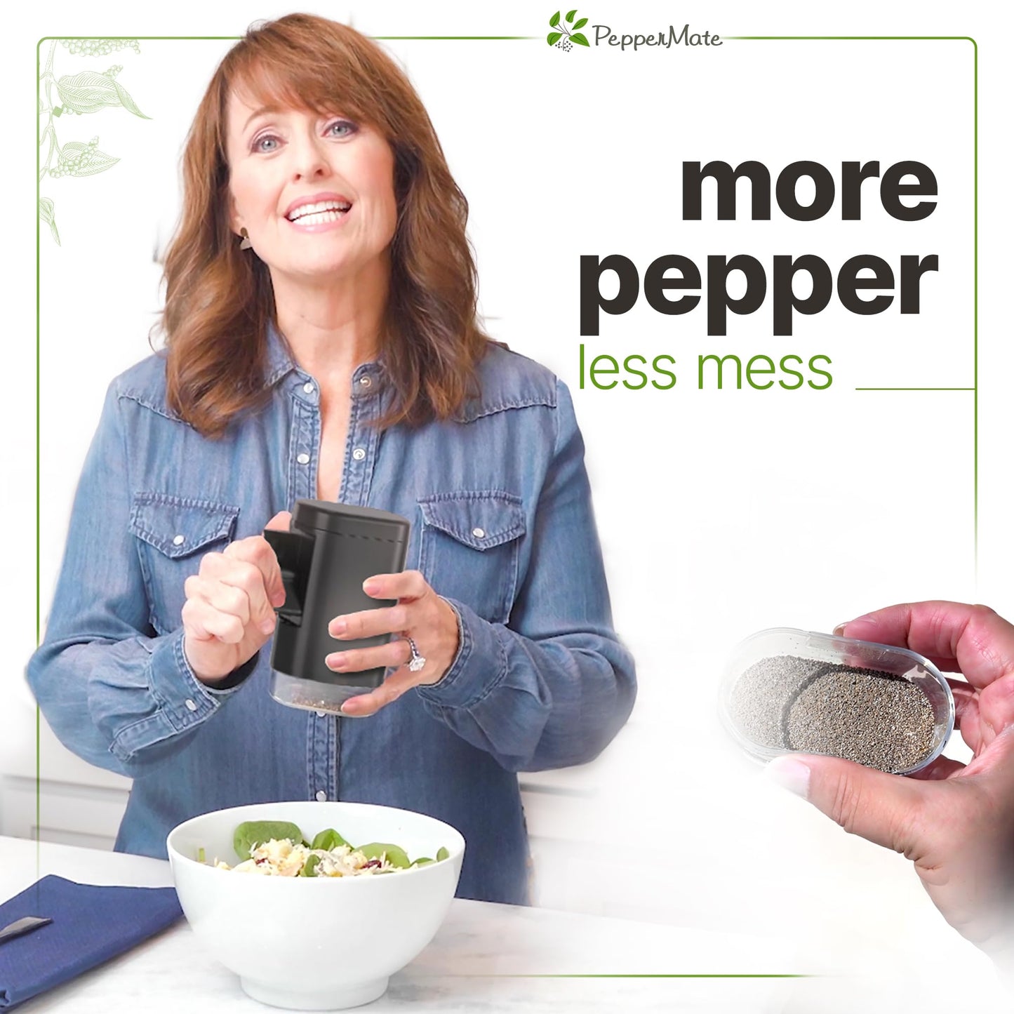 PepperMate Traditional Black Pepper Grinder Mill - Manual, High-Efficiency Salt and Pepper Grinder - Durable, Adjustable Coarseness Pepper Mill Grinder - Easy to Use