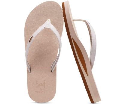 KuaiLu Womens Arch Support Flip Flops Comfortable Yoga Mat Slip on Leather Walking Thong Cushion Sandals Summer Beach Orthotic Slides Travel Essentials Indoor Outdoor Slippers Shoes Beige Size 5
