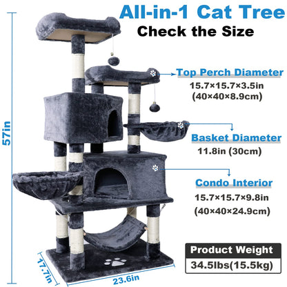 NEGTTE Cat Tree for Indoor Cats- Multi-Level Cat Tree for Big Cats -Cat Condo Big - Cat Climbing Tower-Pet Play House