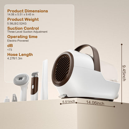 Ozumek Dog Grooming Vacuum, Dog Grooming Kit with Pet Clipper Nail Grinder, 3 Suction Modes Dog Brush Vacuum with 6 Pet Grooming Tools (Brown)