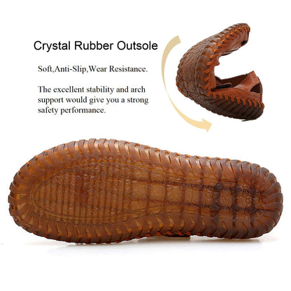 Qiucdzi Mens Sport Sandals Breathable Outdoor Fisherman Shoes Adjustable Closed Toe Summer Leather Loafters,Dark Brown