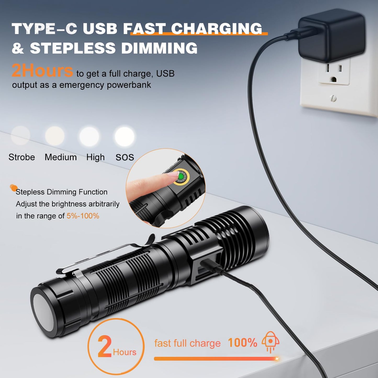 Rechargeable Tactical Flashlights High Lumens - 1500 Meters Long Beam Super Bright LED Magnetic Flashlight USB Zoomable 5Modes Small Long Beam Spotlight Flashlight for Hiking, Camping