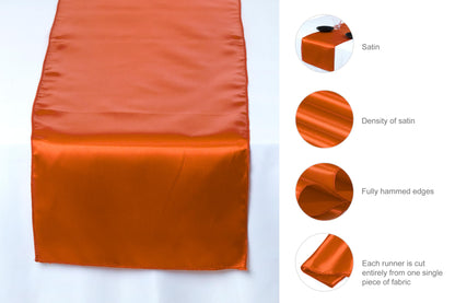 MDS 10 PCS Satin Table Runners 12 x 108 Inch Charmeuse Sateen Silk Table Runner for Indoor Outdoor Wedding Reception Birthday Graduation Party Event Banquet Dining Table Decoration - Brunt Orange