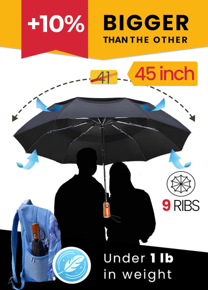 Premium Umbrellas for Rain Windproof Travel Automatic Open Close Large Canopy with Compact Folding Strong Lightweight Portable Umbrella for Car Backpack, Womens & Mens Umbrella - Black