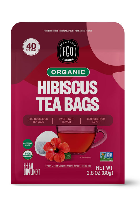 FGO Organic Hibiscus Herbal Tea, 40 Count, Eco-Conscious Tea Bags, Caffeine Free (Pack of 1)