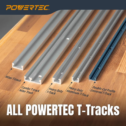 POWERTEC 48" Miter T Track for Router Table, Works With Table Saw Sled, Miter Gauge, Featherboard, Miter Bar, and other T Track Accessories for woodworking, 2PK (71167-P2)