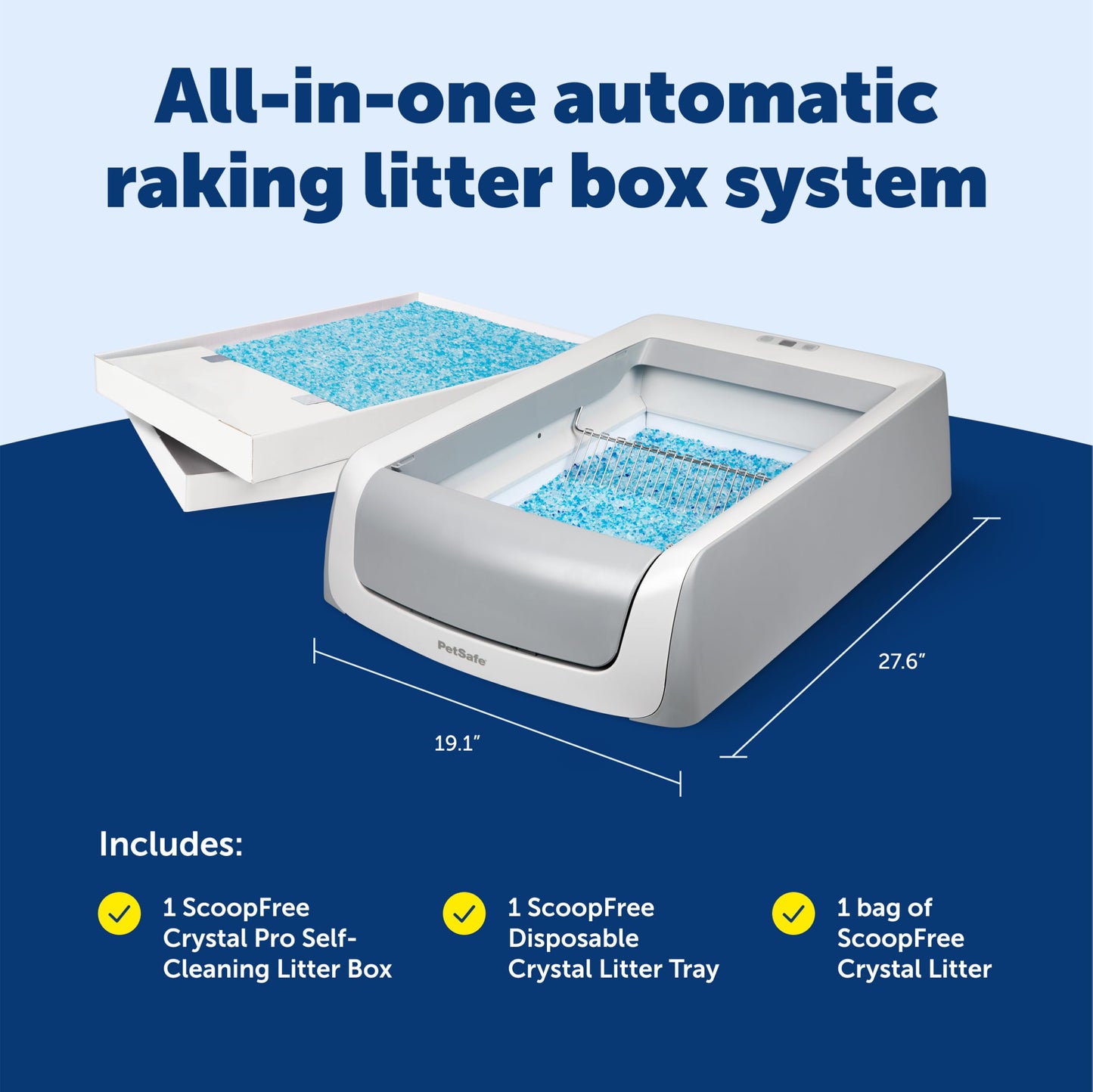 PetSafe ScoopFree Crystal Pro Self-Cleaning Automatic Litter Box - Uncovered Motion-Sensing Cat Box with Integrated Health Counter - Includes 1 Disposable Crystal Litter Tray