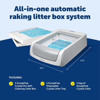 PetSafe ScoopFree Crystal Pro Self-Cleaning Automatic Litter Box - Uncovered Motion-Sensing Cat Box with Integrated Health Counter - Includes 1 Disposable Crystal Litter Tray