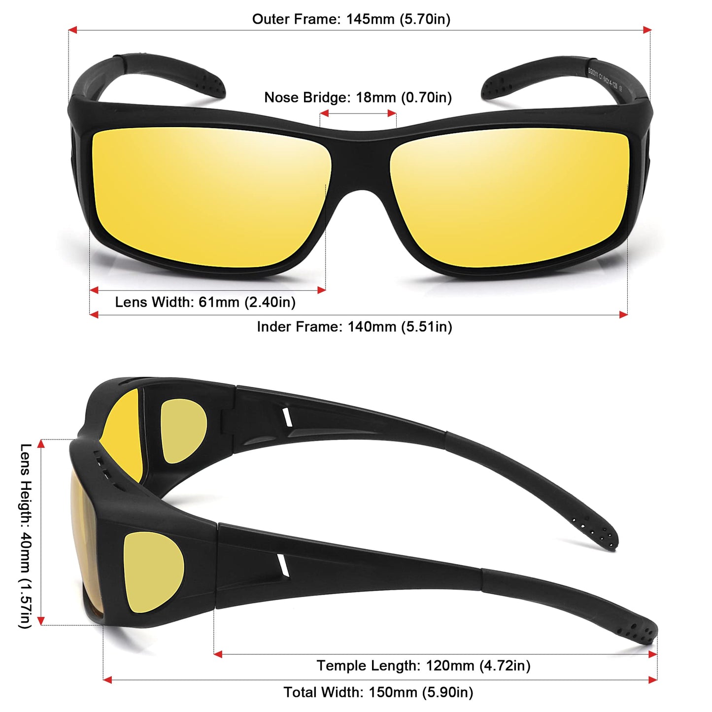 MEETSUN Fit Over Glasses Sunglasses for Men Women,Wrap Around Sunglasses Polarized UV400 Protection Black Frame-Night Vision Lens