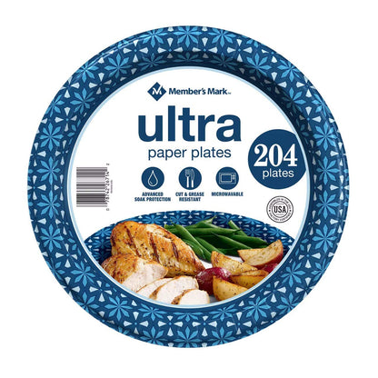 Member Mark Ultra Dinner Paper Plates (10", 204 ct.)