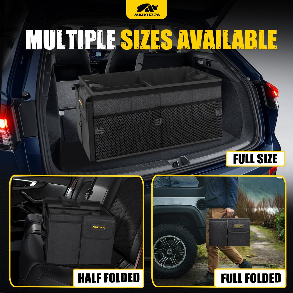 MIKKUPPA Car Trunk Organizer - 65L Collapsible Trunk Organizer with Lid, Sturdy Car Storage for SUV Auto Truck Van with Adjustable Straps and Non Slip Bottom (Black)