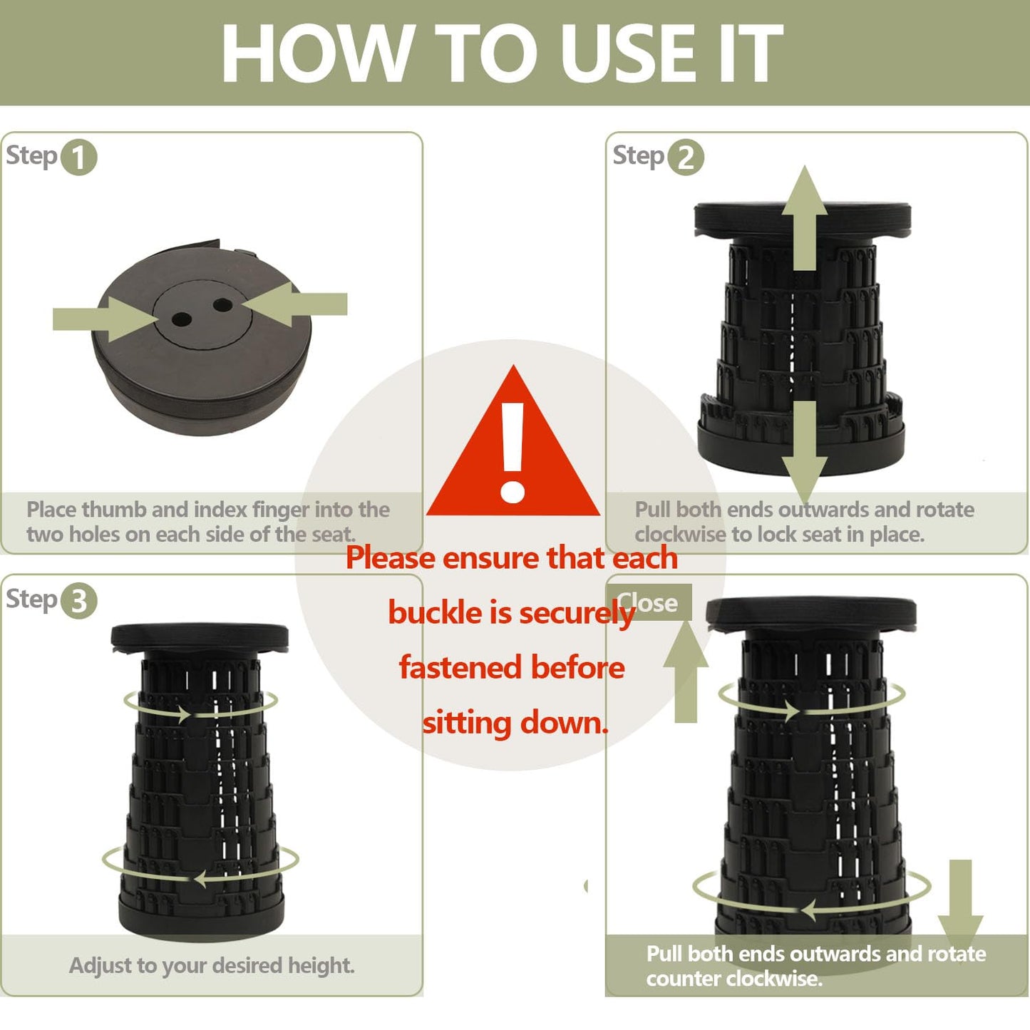 JAEMEYEM 2025 Collapsible Stool Chair, Max 660lb Upgraded Folding Stool, Lightweight, Sturdy, Adjustable, Portable, Foldable Seat Stools for Outdoor Camping Fishing Hiking BBQ