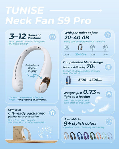 Neck Fan, Personal Fan with LED Display, USB-C Rechargeable, 4000mAh-Battery, 3-Speed Adjustment & Whisper-Quiet Operation, Perfect for Home, Travel, Sports