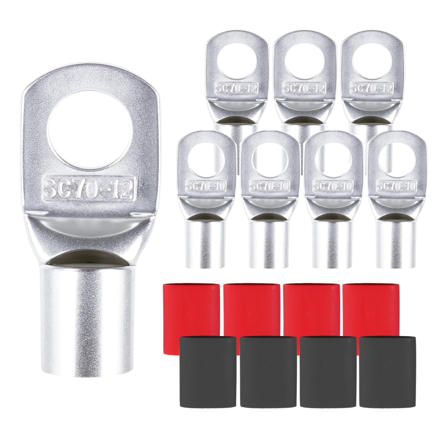 HBU 1/0 Gauge Car Battery Cables - 12 Feet Black & 12 Feet Red - 0 AWG Automotive, Truck, Solar, Motorcycle Inverter Cable with 4pcs M10 & 4pcs M12 SC Cable Lugs