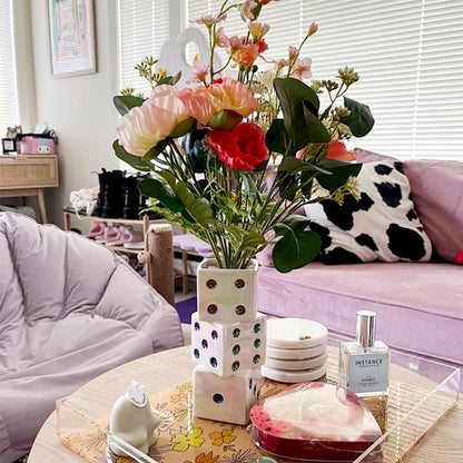 MOUGIGI Ceramic Dice Vase - Unique Decor for Dried Flowers, Rose, Pampas Grass - Stunning Design for Any Modern Space for Inspiring Smiles