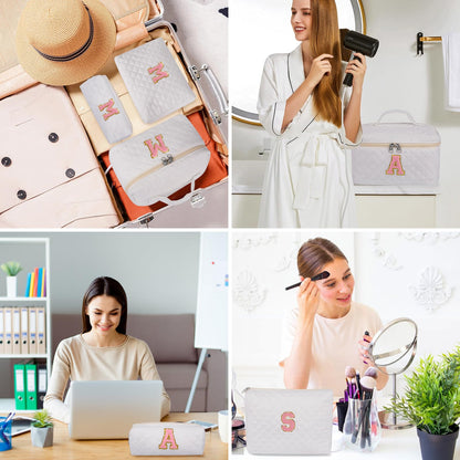 nitial Makeup Bag, Personalized Monogram Cosmetic Bag Set, Large Make up Bags | Travel Toiletry Bag | Makeup Bag for Girls Teen Girl Friend Sister Wife Girlfriend Gifts Daughter (Letter M)