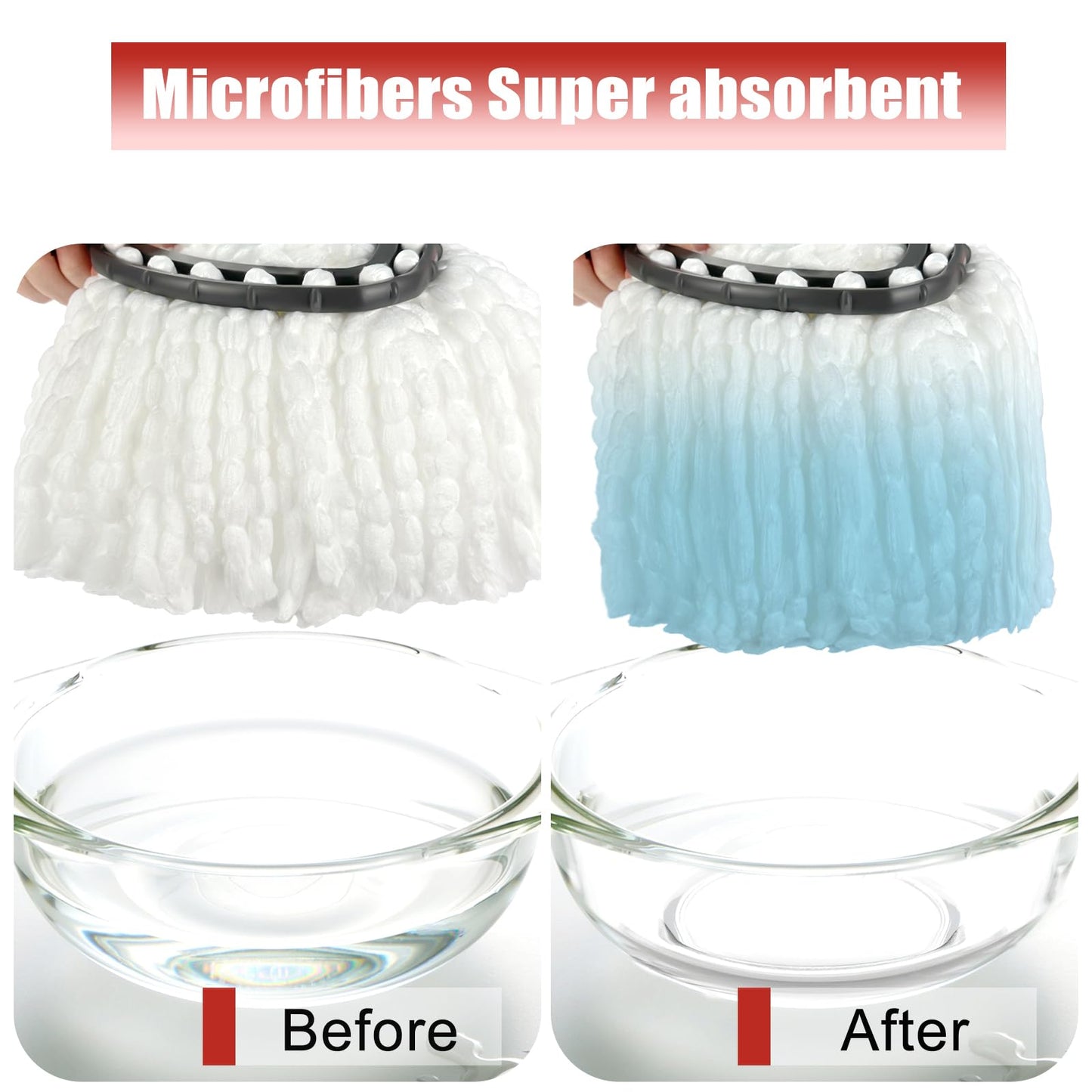 Mop Head Replacement, 3 Pack Spin Mop Refill Replace Head Compatible O Cedar Easywring 1-Tank System, Great Cleaning Power, Microfiber, Helper Housework, Machine Washable Easy-to-Replace, White