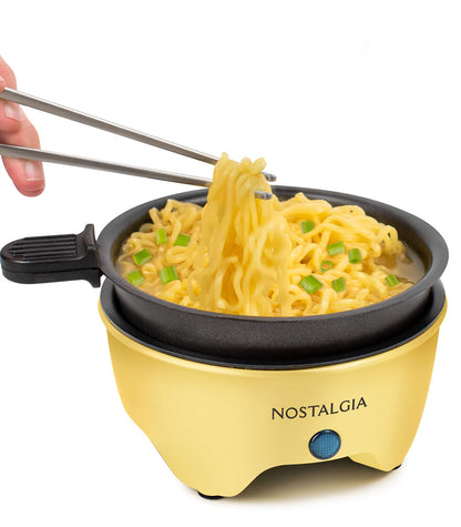 Nostalgia MyMini Personal Electric Skillet & Rapid Noodle Maker, Perfect For Healthy Keto & Low-Carb Diets, Yellow