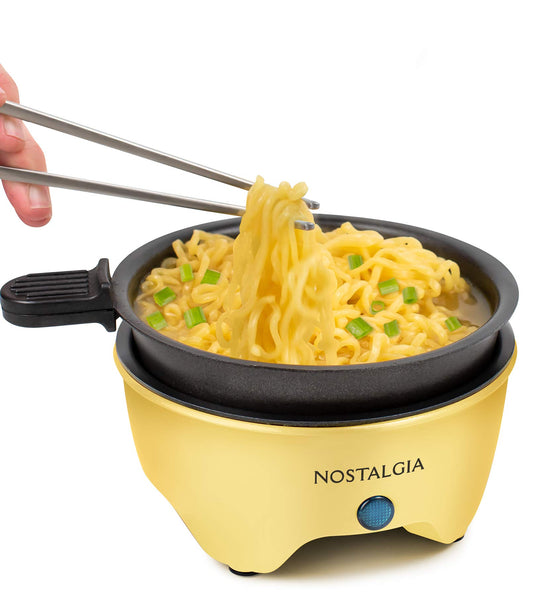 Nostalgia MyMini Personal Electric Skillet & Rapid Noodle Maker, Perfect For Healthy Keto & Low-Carb Diets, Yellow
