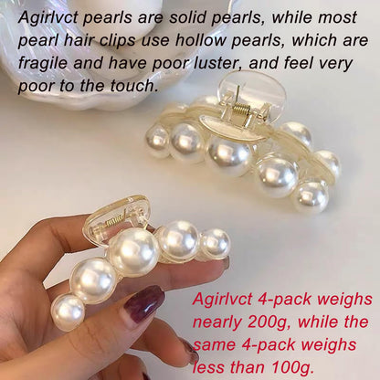 Pearl Hair Clips for Women,4PCS Large Hair Claw Clip Strong Hold No Slip,Banana Jaw Clip Barrettes Nonslip,Elegant Hair Accessories Birthday Thanksgiving Christmas Gift for Girl Thick Thin Hair
