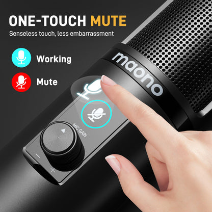 MAONO USB Recording Microphone Kit, Professional Condenser Microphone for PC with One-Touch Mute and Mic Gain Knob for Singing, Podcast, Studio, Streaming PM421